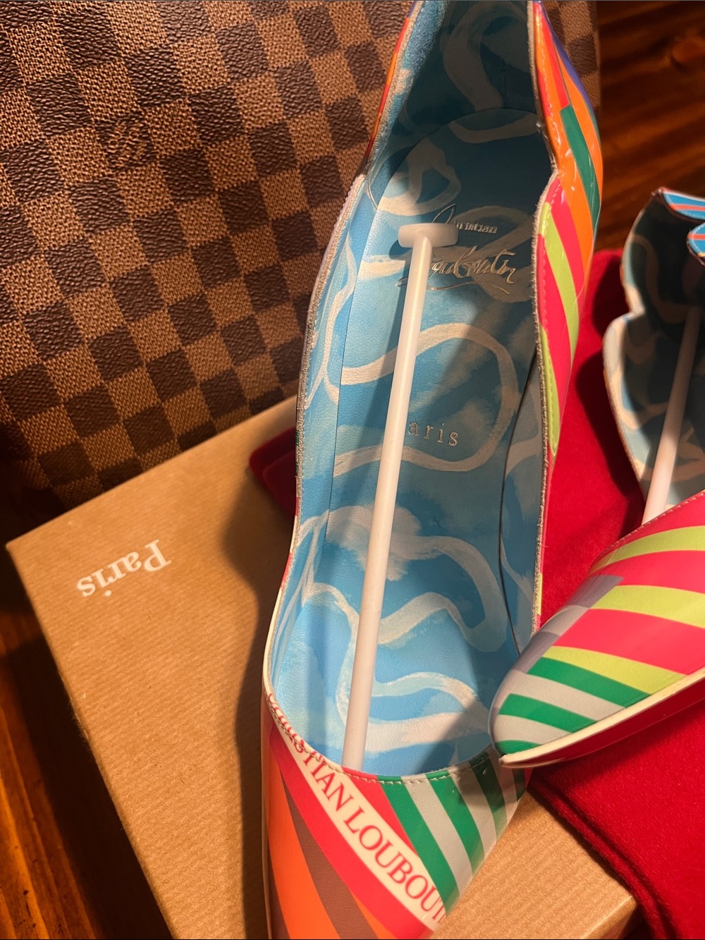Christian Louboutin Multicolor Striped Pointed-Toe Pumps with Red Sole - Picture 4 of 10